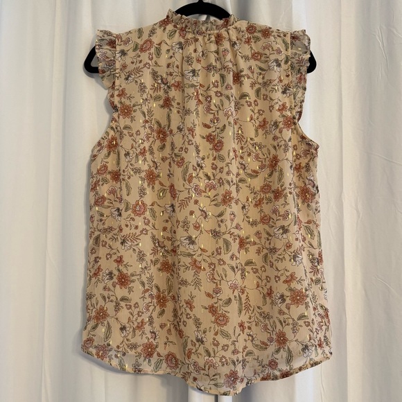 Haver London Sleeveless Floral Peasant Blouse Ruffle Shoulder V-Neck Women’s Med - Picture 3 of 8